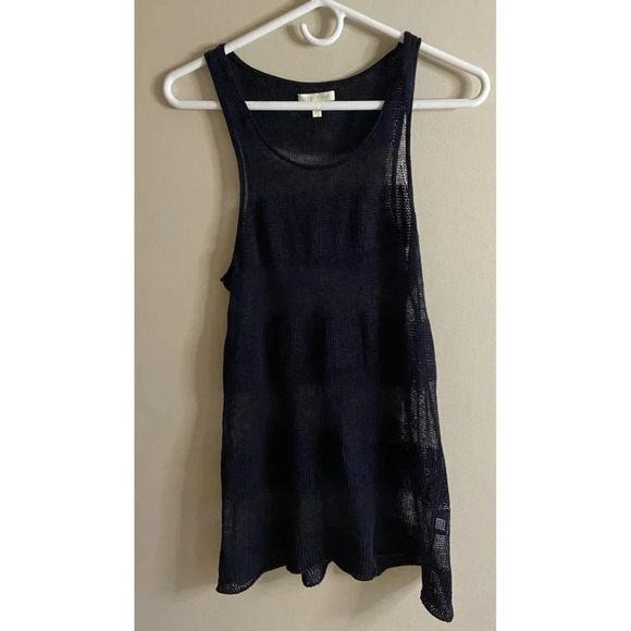 Eileen Fisher Semi-sheer Navy Striped 100% Linen Tank Lightweight Sweater Feel X - Picture 3 of 12